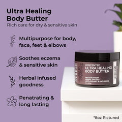 Ora's Amazing Herbal Ultra Healing Butter jar back shows ingredients and fragrance-free care.