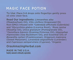 Paraben-free and cruelty-free label shown with Ora's Amazing Magic Face Potion.