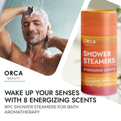 Orca Beauty Bergamot shower steamer to uplift mood during routine.