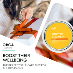 Orca Beauty Coffee shower steamer supports focus during routines.