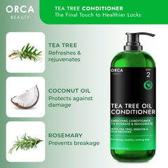 Orca Beauty Tea Tree Shampoo foam close-up suggests a refreshing cleanse
