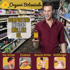 Organic Botanicals mullein oil label closeup emphasizes organic sourcing and quality