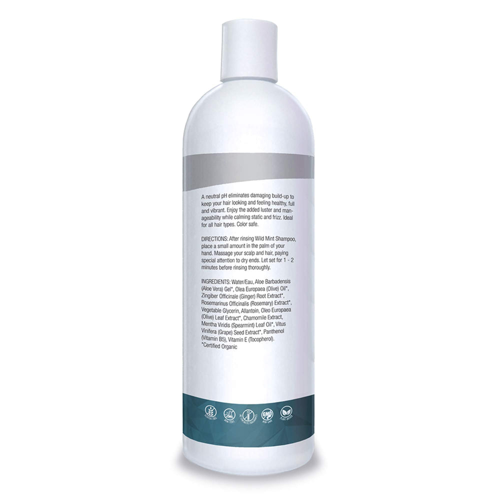 Organic Excellence Wild Mint Conditioner ingredients photo shows natural botanicals.
