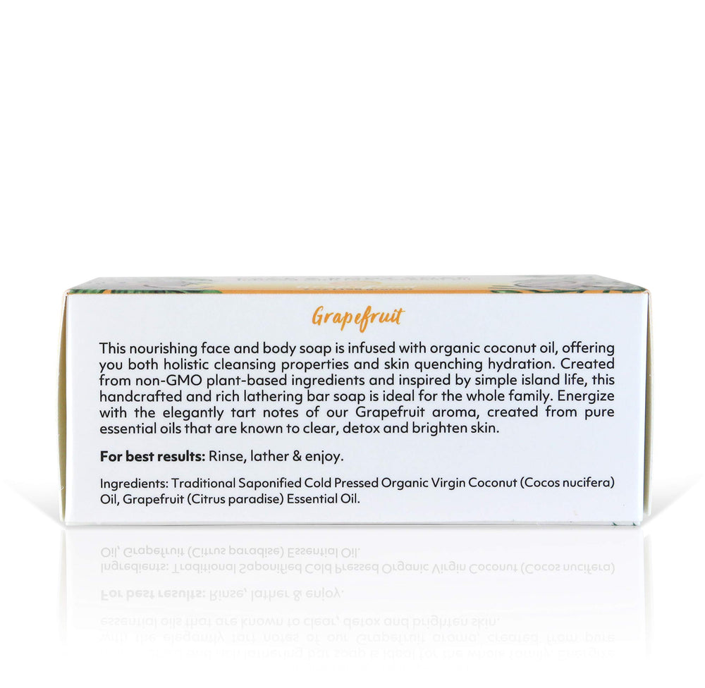 Organic Fiji Coco Fiji grapefruit scent close up, uplifting aroma for refreshed skin.