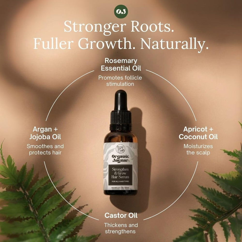 Organic Jaguar Organic Hair Serum label emphasizes clean ingredients and eco packaging.