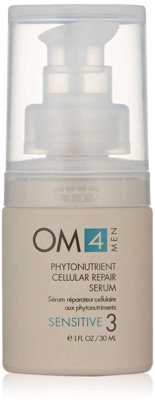 Organic Male OM4 Sensitive Step 3 bottle closeup showing calming formula for sensitive skin.