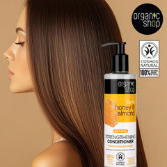 Honey and almond oil ingredients close-up in Organic Shop formula