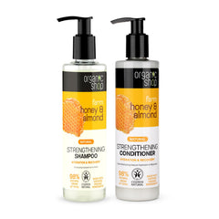 Organic Shop Honey & Almond Shampoo bottle highlighting hydration for dry hair