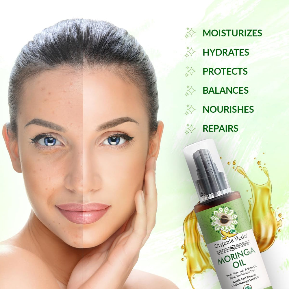 Organic Veda Moringa Oil dropper ready for precise application