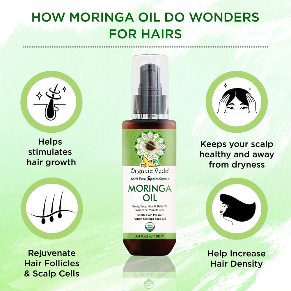 Organic Veda Moringa Oil on hair for scalp nourishment