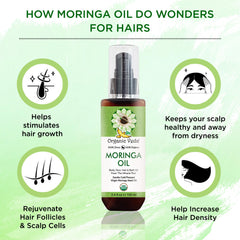 Organic Veda Moringa Oil on hair for scalp nourishment