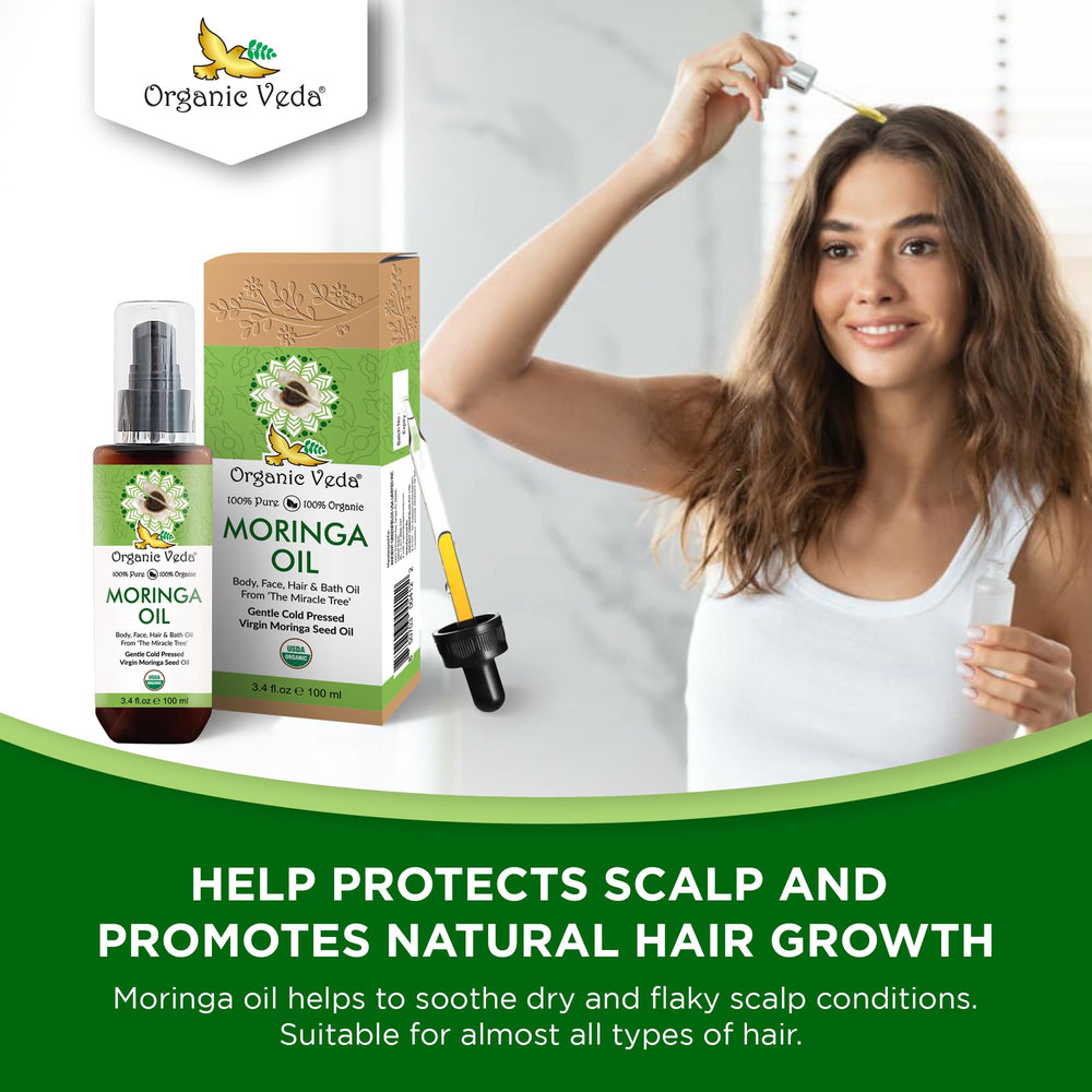 Organic Veda Moringa Oil applied to skin with gentle massage