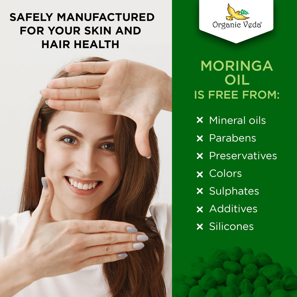 Organic Veda Moringa Oil texture close-up appears light and silky