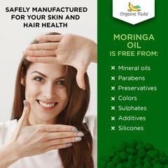 Organic Veda Moringa Oil texture close-up appears light and silky
