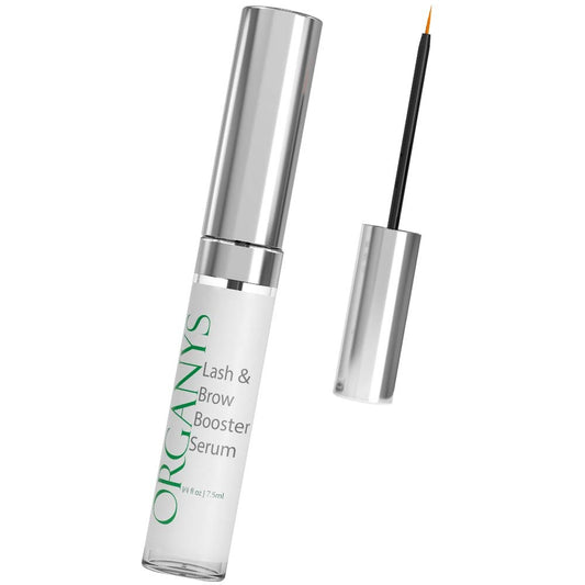 Organys Lash & Brow Serum bottle close-up for fuller-looking lashes and brows.