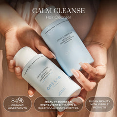 ORI LAB Calm Cleanse bottle front view highlighting fragrance-free base for sensitive hair