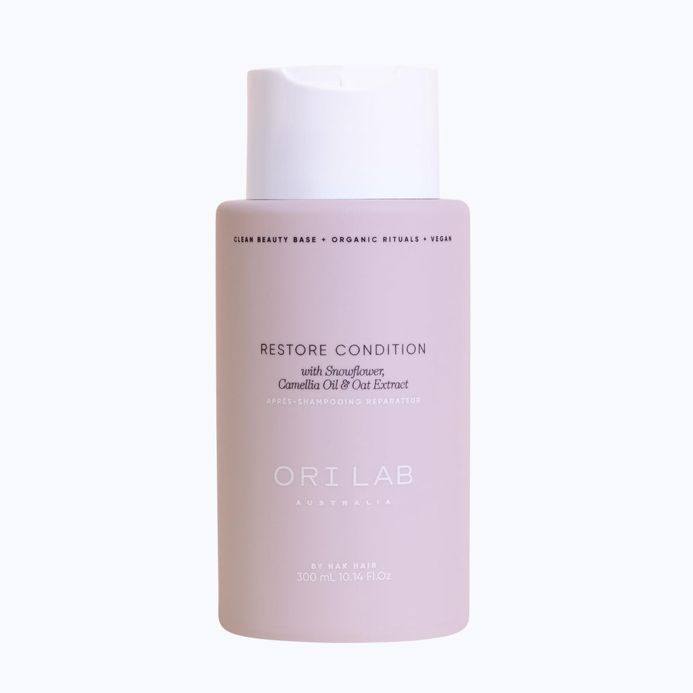 ORI LAB Restore Condition bottle-front view highlights color-friendly nourishment.