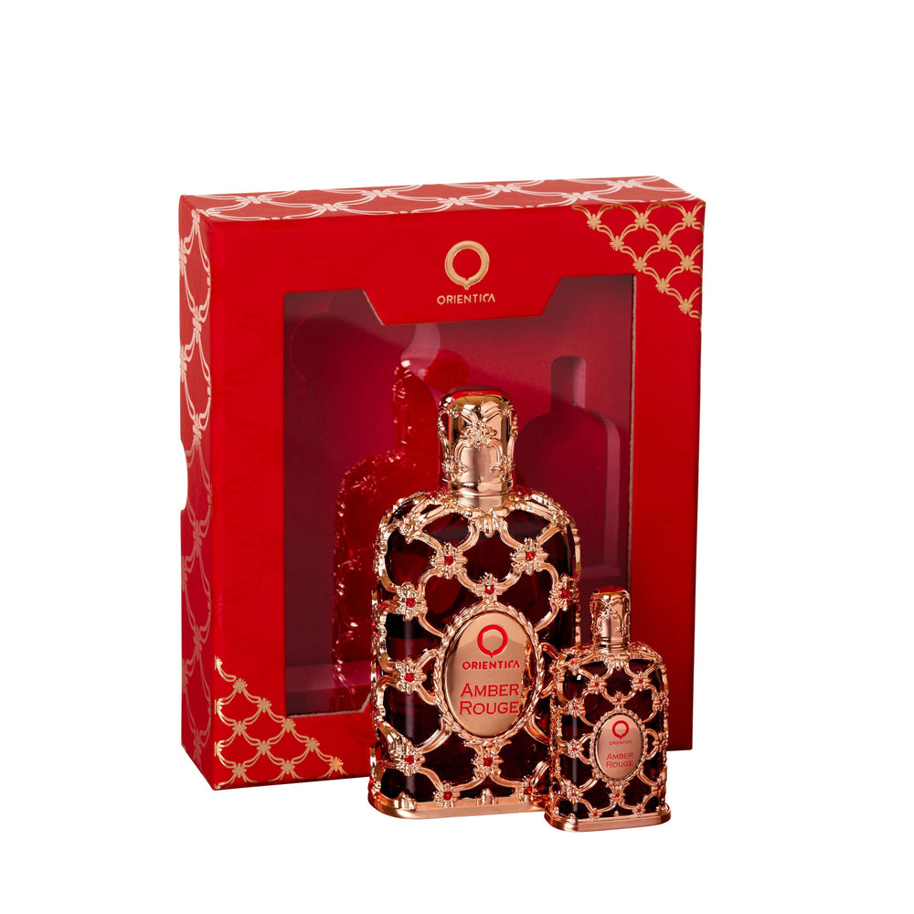 Orientica Amber Rouge heart notes with saffron and praline for a luxurious core.