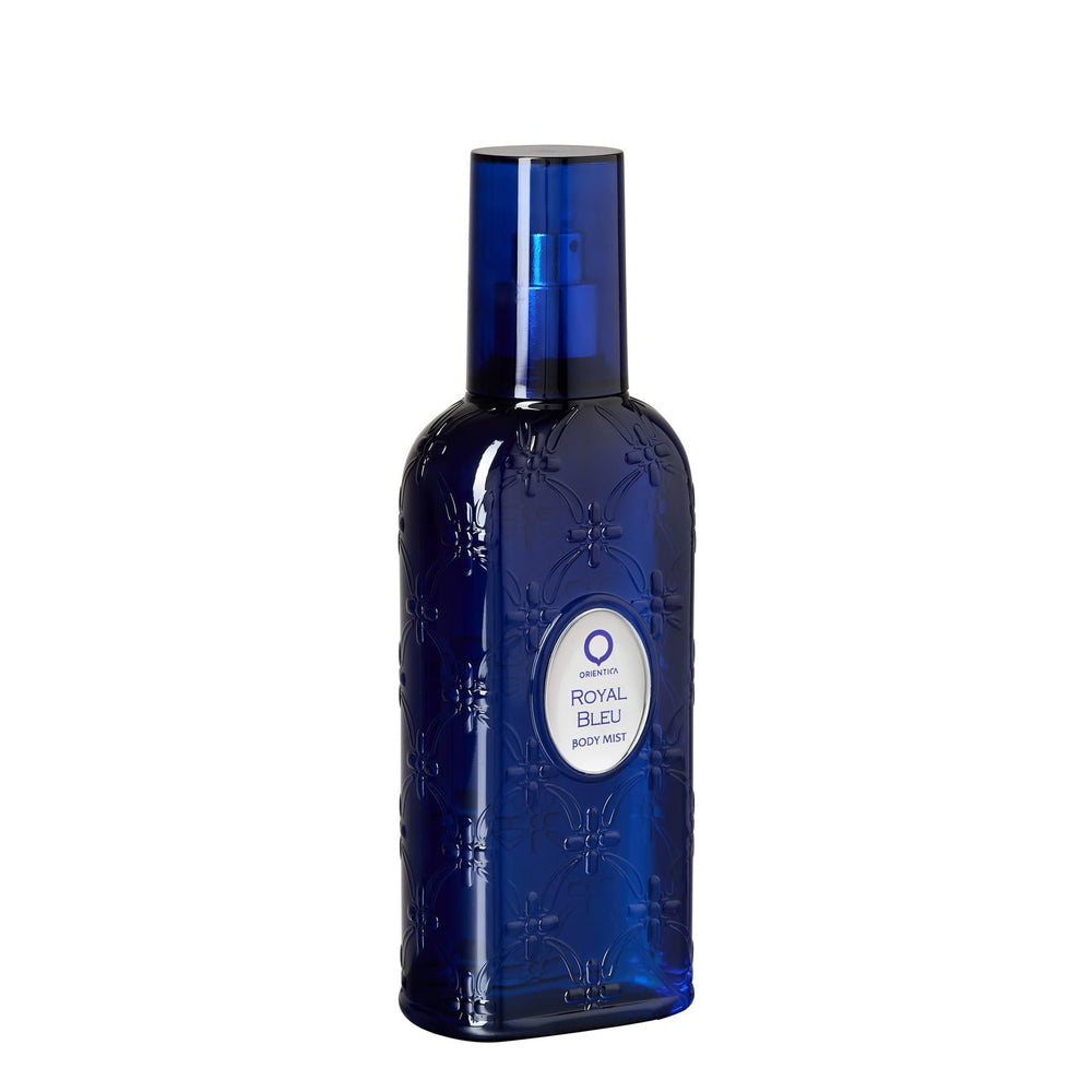 Orientica Royal Bleu packaging showcased, premium presentation suggesting a long-lasting, sophisticated scent.