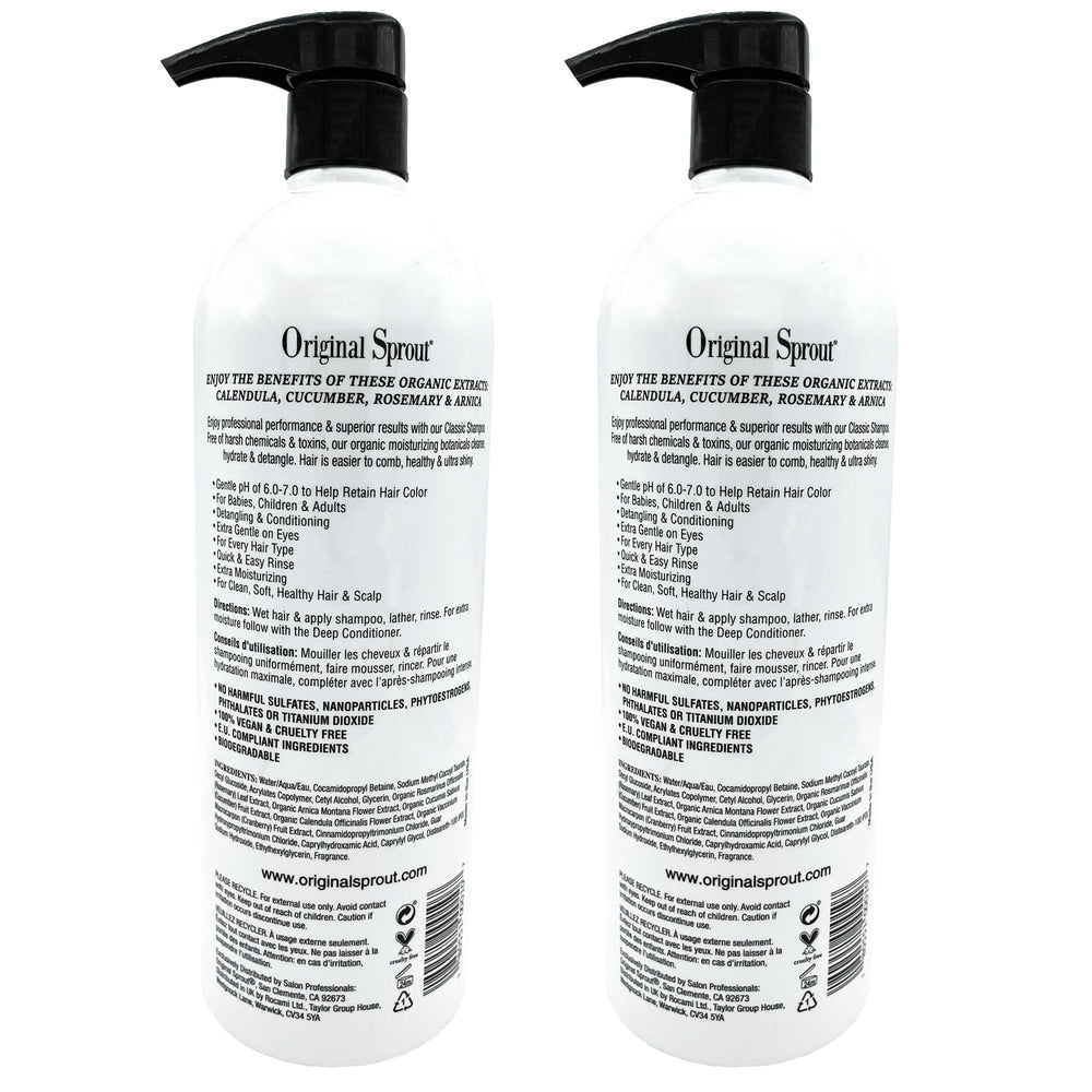 Original Sprout Classic Shampoo label highlights vegan and cruelty-free stance.
