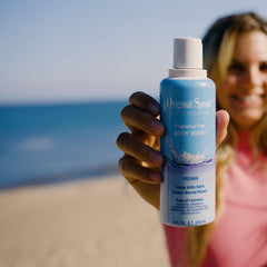 Lather forms on damp skin as Original Sprout Coastal Body Wash is massaged in.
