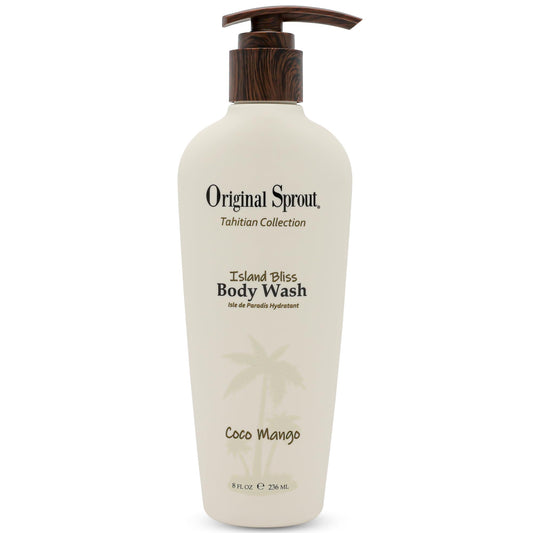 Original Sprout Island Bliss Body Wash bottle pump showing hydrating formula for all skin types