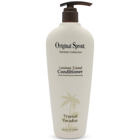 Original Sprout Luscious Island Conditioner bottle shows a hydrating formula for silky, manageable hair
