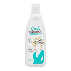 ORS Curls Unleashed rosemary and coconut shampoo label closeup highlighting natural ingredients and sulfate-free formula.