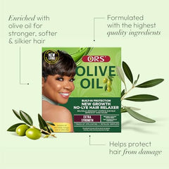 ORS mixing steps with olive oil blend for moisturized hair and scalp.