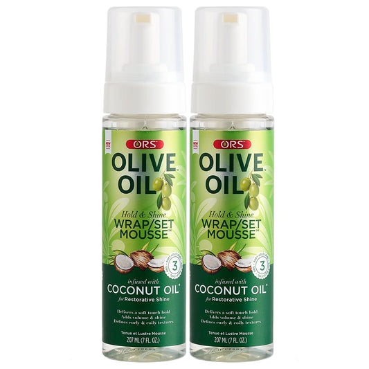 ORS Olive Oil Wrap Set Mousse bottle with pump for effortless hold and shine