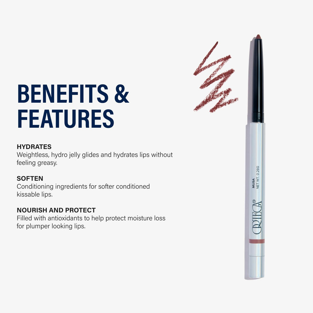 Ortega Lip Liner delivers a matte finish and sharp outline.