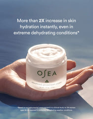 Sustainable packaging cues accompany OSEA Advanced Protection Face Cream.
