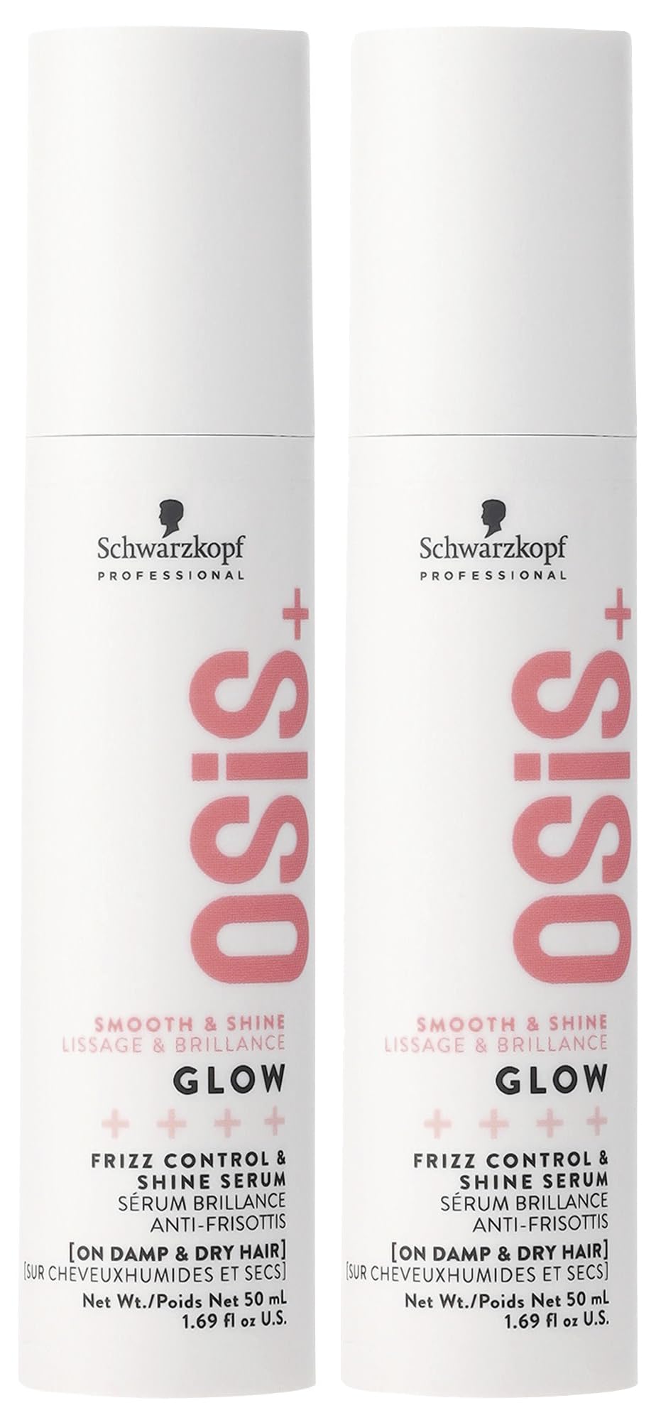 OSiS+ Glow bottle pour shows lightweight anti-frizz action for all hair types.