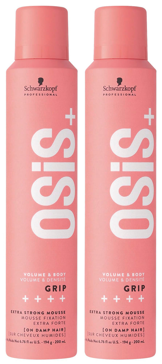 OSiS+ Grip Extreme Hold Mousse bottle showing strong volume and natural shine