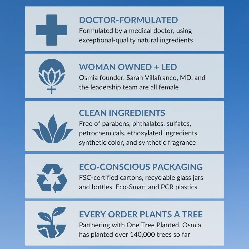 Osmia cruelty-free logo signals ethical, fragrance-free skincare.