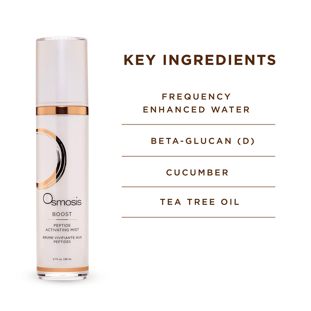 OSMOSIS BOOST mist application on hand shows quick skin hydration on the go
