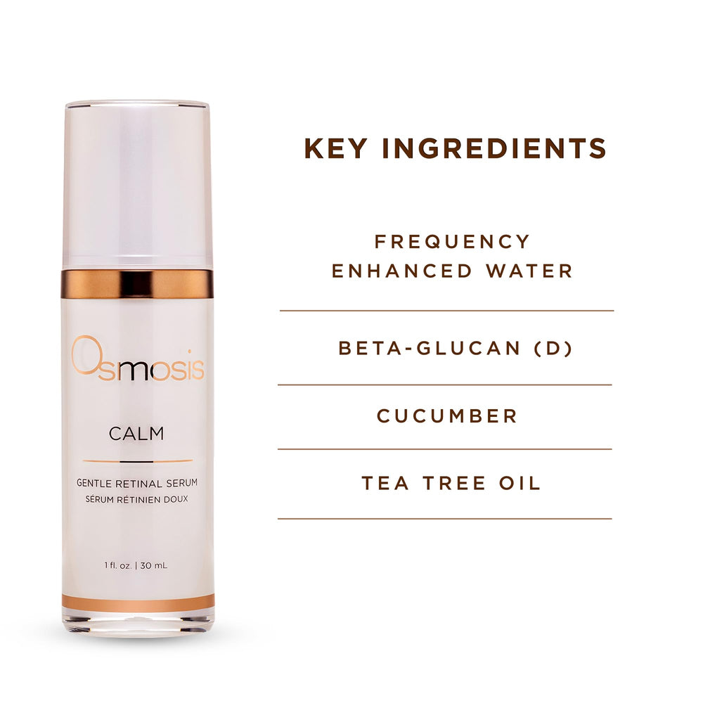 OSMOSIS CALM label highlights soothing botanicals and barrier friendly ingredients
