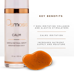 OSMOSIS CALM serum texture close up shows lightweight non greasy finish