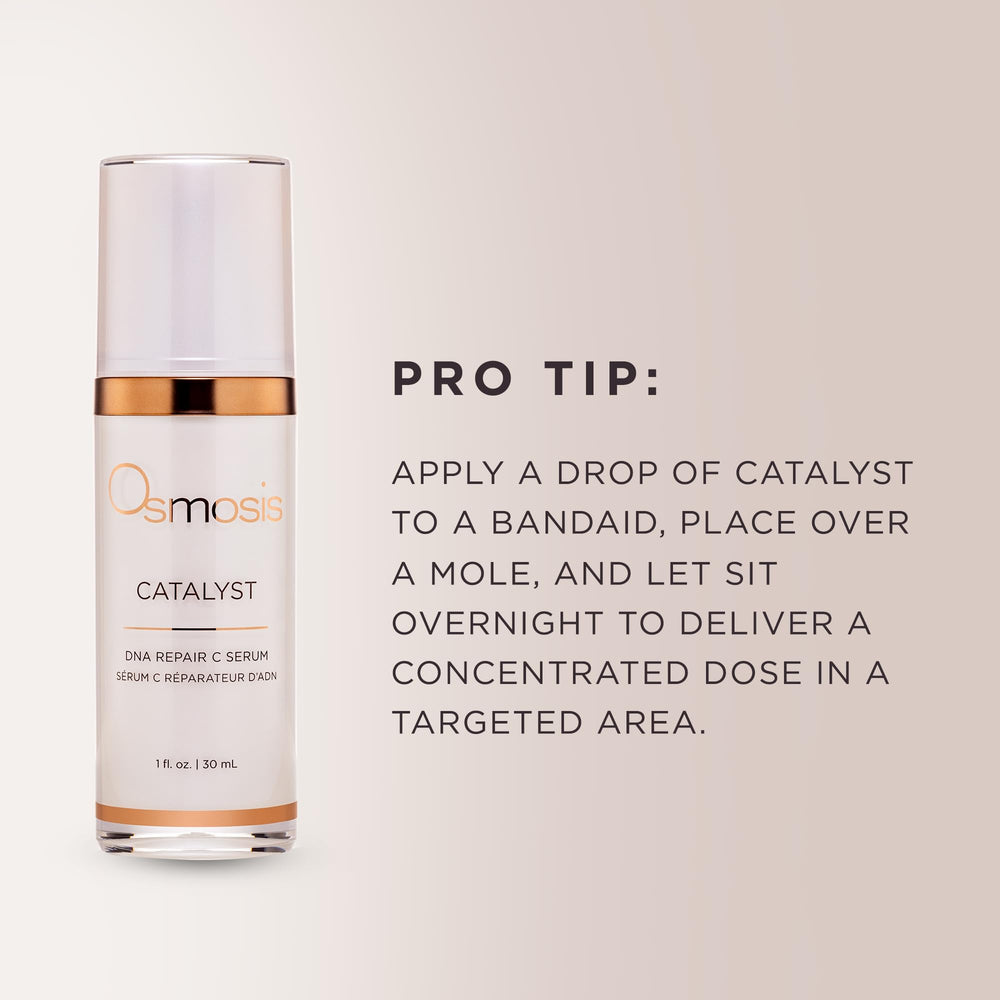 Product concept image suggests refined tone and texture with Osmosis serum.