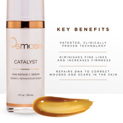 Close-up texture of Osmosis serum hints smoother skin after use.