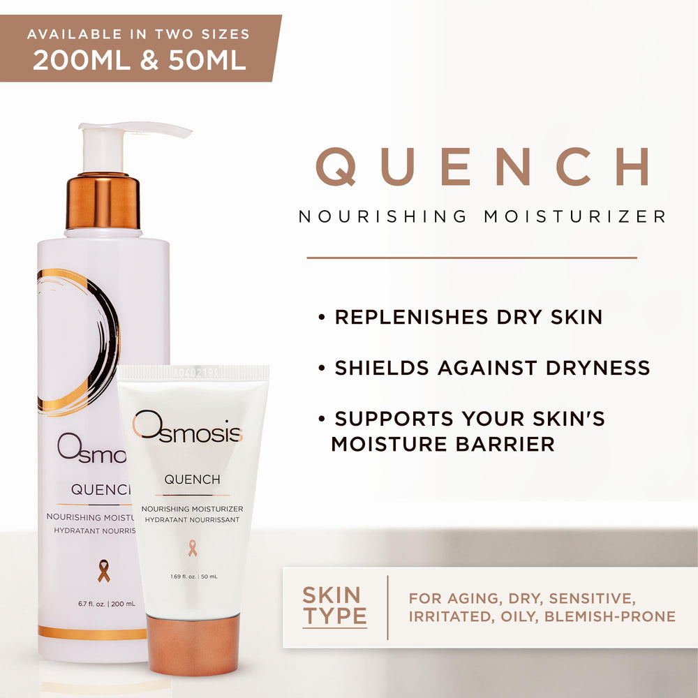 OSMOSIS QUENCH jar-application close-up shows creamy moisture for barrier care