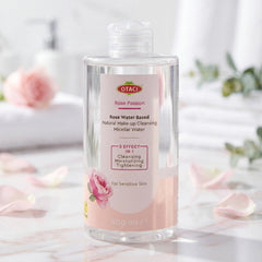 OTACI Rose Passion micellar water on cotton pad for easy makeup removal.