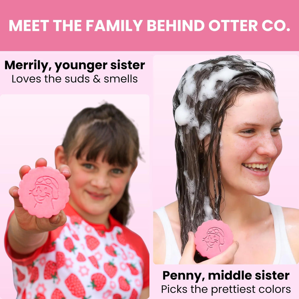 Otter Co bath time strawberry routine for kids.