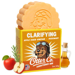 Otter co front packaging showing clarifying conditioner bar and brand benefits