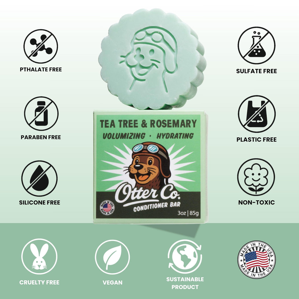 Otter Co label with rosemary and tea tree oils suggests refreshing aroma and scalp-friendly properties.