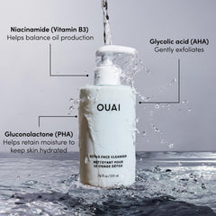 OUAI facial wash being massaged into a creamy lather