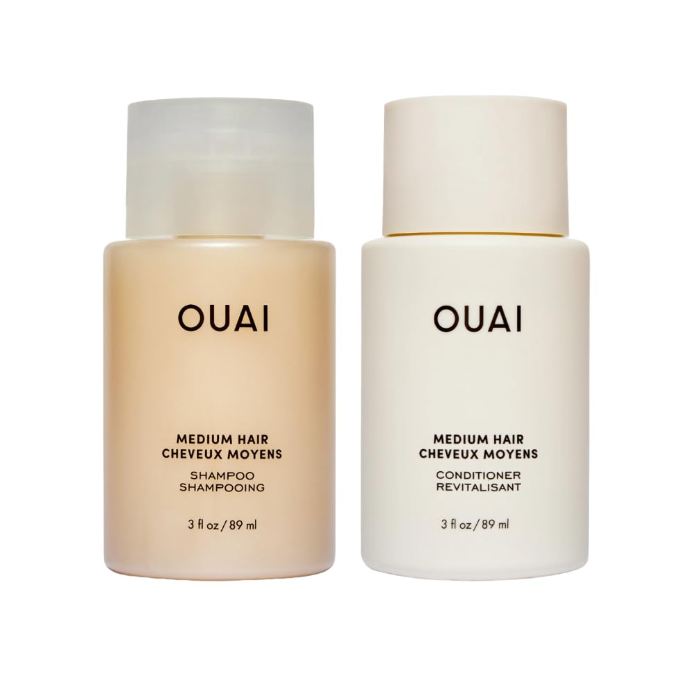 OUAI medium shampoo bottle highlighting hydrating formula for medium hair