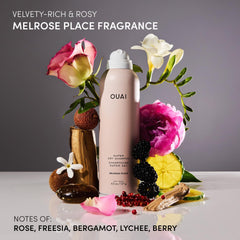 OUAI Melrose Place fragrance notes highlighted in spray nozzle and bottle.