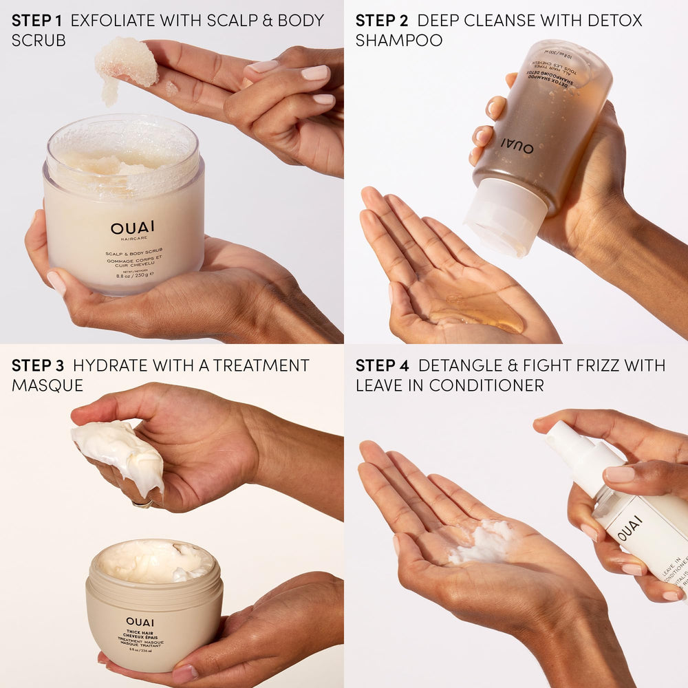 OUAI Shampoo and Conditioner set on sink for effortless routine
