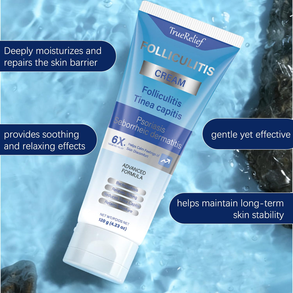 OUHENGTEK Folliculitis Cream face-application closeup emphasizes gentle absorption.